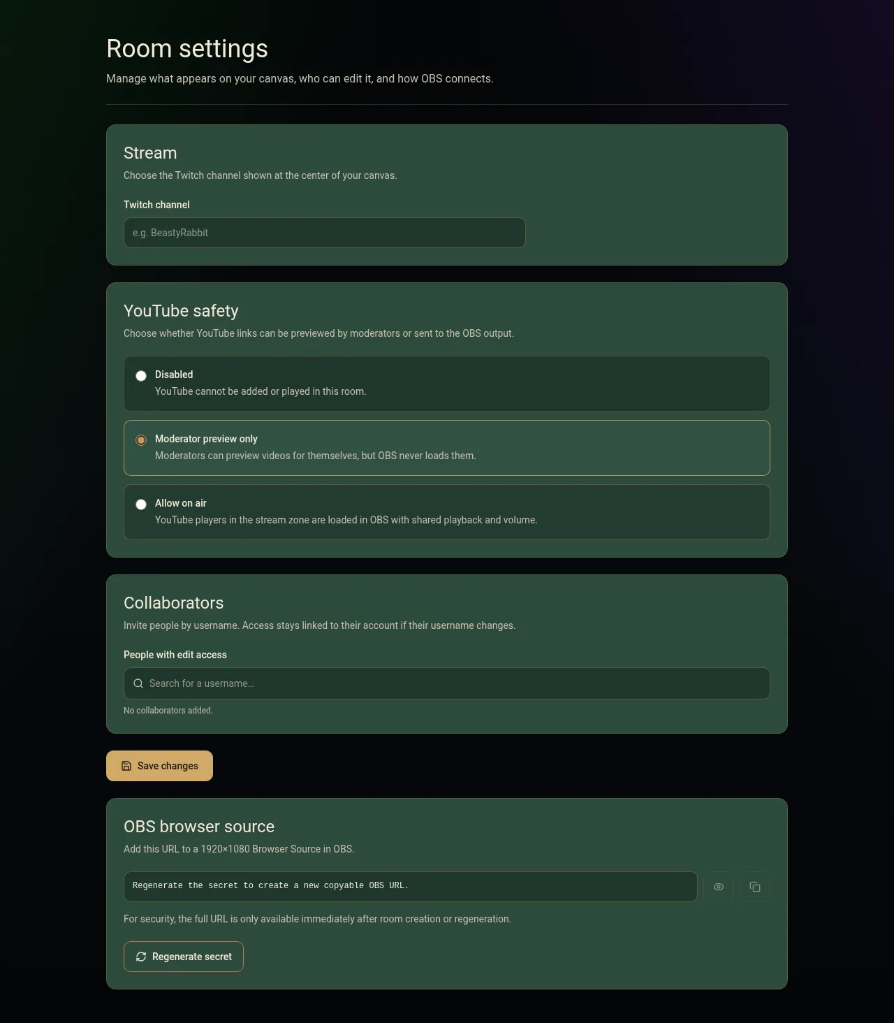 Room settings on desktop
